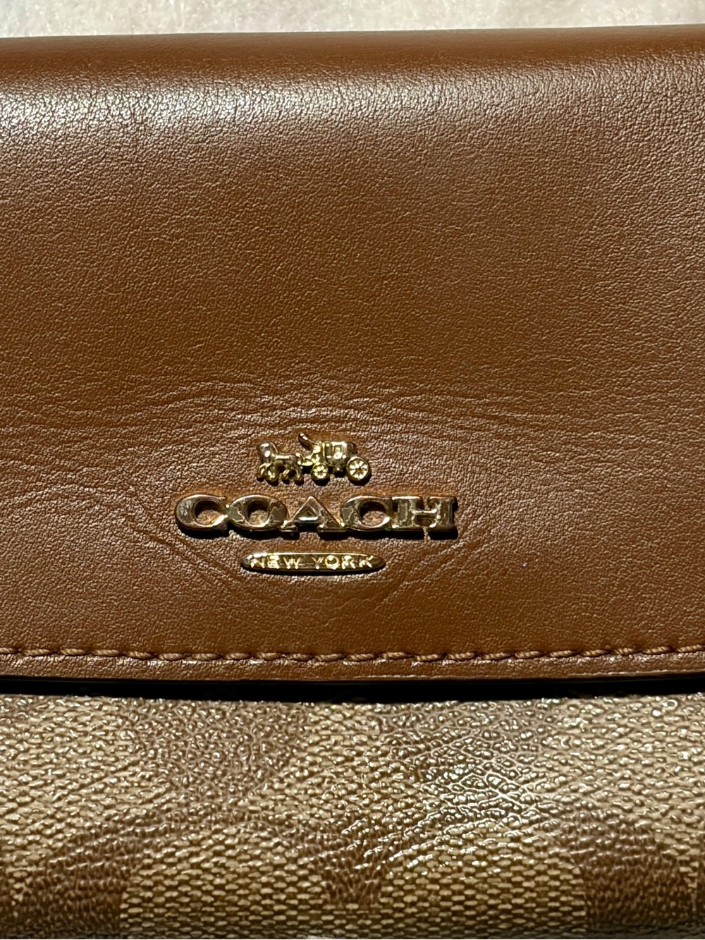 coach signature small trifold wallet envelope brown leather